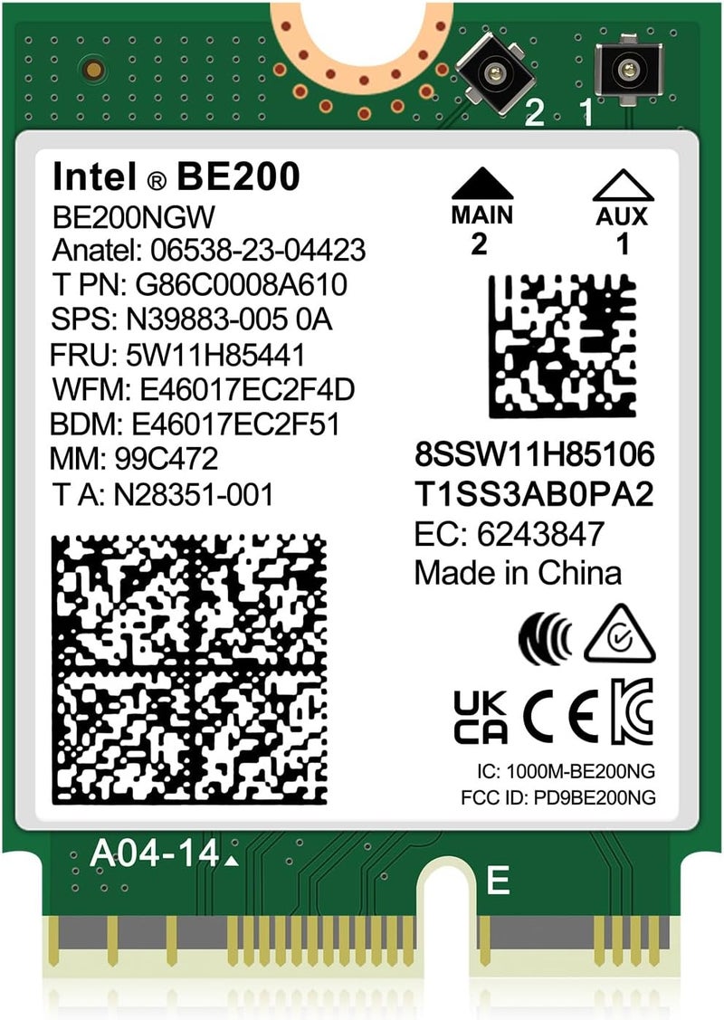GigaPlus WiFi 7 Wireless Card Intel BE200 NGW, Bluetooth 5.4, 5800Mbps M.2/NGFF Not Support AMD, Only Supports Intel 12th Generation and Above CPUs Windows 10/11 (64bit), Linux - Image 1